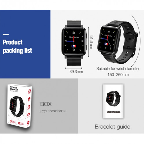 F30 1.54 Pouce TFT Ecran tactile IP67 Imperméable Smart Watch, Support Surveillance du sommeil / Surveillance de la fréquence cardiaque / Musique Lecture / Menstrie Cycle Rappel (Noir) SH401A161-010