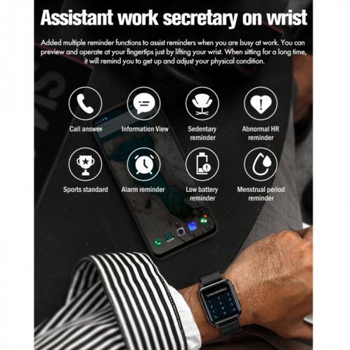 F30 1.54 Pouce TFT Ecran tactile IP67 Imperméable Smart Watch, Support Surveillance du sommeil / Surveillance de la fréquence cardiaque / Musique Lecture / Menstrie Cycle Rappel (Noir) SH401A161-010