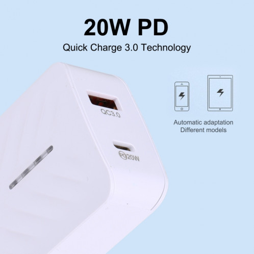 LZ-822A + C PD 20W USB-C / TYPE-C + QC 3.0 Chargeur de voyage rapide USB, USB SH2801128-06
