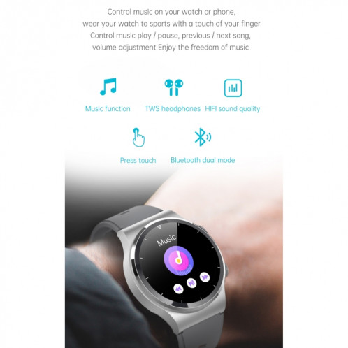 GT69 1,3 pouce IPS écran tactile IP67 Imperméable Bluetooth Ecouteur Smart Watch, Support Surveillance du sommeil / Surveillance de la fréquence cardiaque / Appel Bluetooth (Black Silver Black) SH501C1493-010
