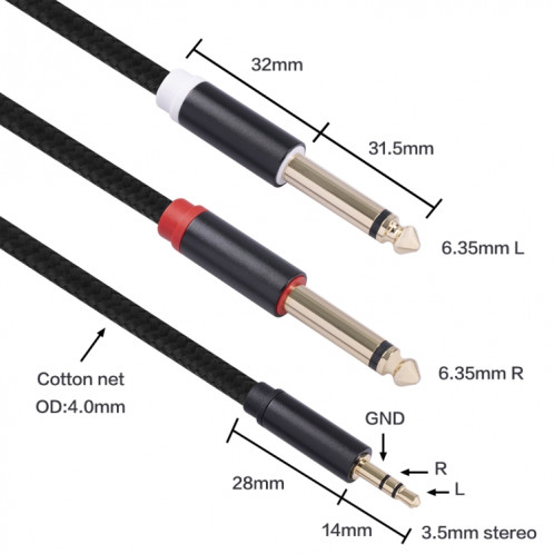 3683 Câble audio masculin double 6,35 mm mâle à double 6,35 mm, longueur de câble: 1m (noir) SH301A783-05