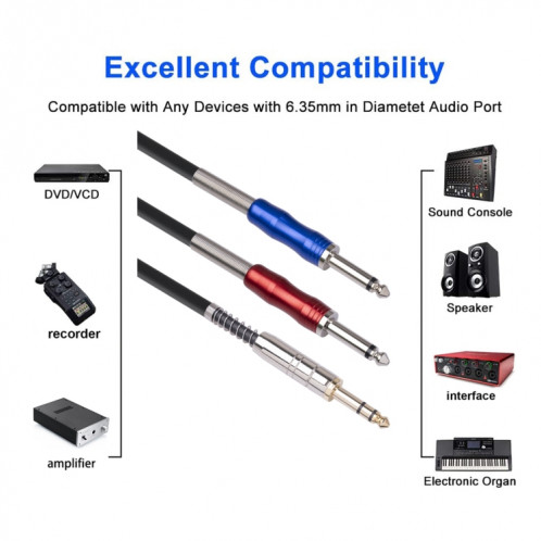 3683 Câble audio masculin double 6,35 mm mâle à double 6,35 mm, longueur de câble: 1m (noir) SH301A783-05