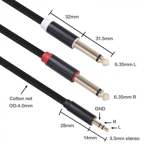 3683 Câble audio mâle à double 6,35 mm mâle à double 6,35 mm, longueur de câble: 2m (noir) SH302A686-05