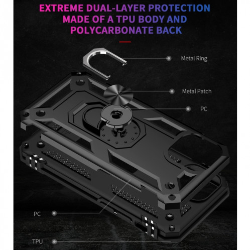 Boîtier de protection TPU + TPU + PC avec support rotatif à 360 degrés pour iPhone 13 Mini (Noir) SH801A413-07