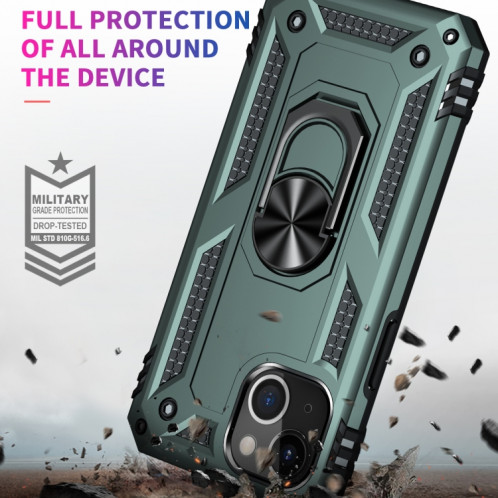 Étui de protection TPU + PC antichoc avec support rotatif à 360 degrés pour iPhone 13 (vert foncé) SH802F1667-07