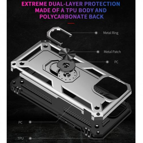 Étui de protection TPU + PC antichoc avec support rotatif à 360 degrés pour iPhone 13 Pro (argent) SH803G1584-07