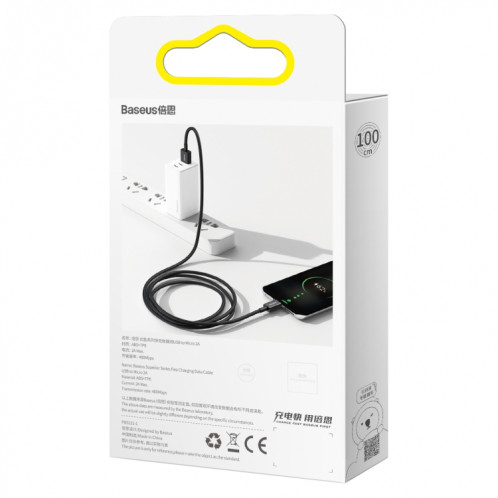 BASEUS CAMYS-01 2A USB à Micro USB Série Supérieure Série rapide Câble de charge de chargement rapide, Longueur du câble: 1M (Noir) SB501A648-09