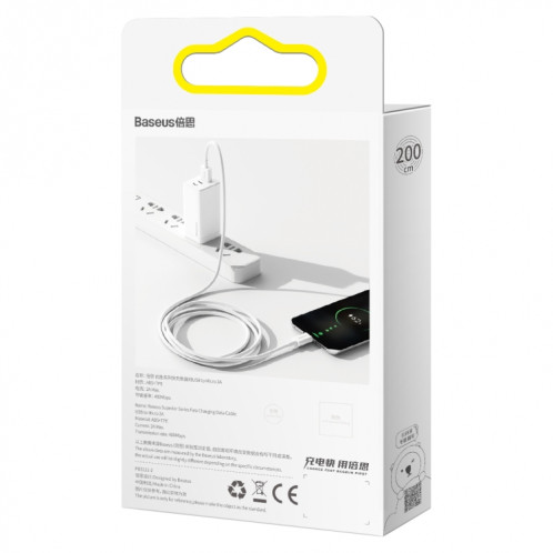 BASEUS CAMYS-A02 2A USB À Micro USB Série Supérieure Supérieure Câble de chargement rapide, Longueur du câble: 2M (blanc) SB502B415-09