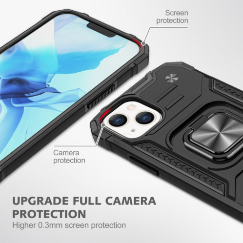 Armure magnétique TPU + TPU + PC avec porte-bague en métal pour iPhone 13 Pro (Noir) SH403A1964-07