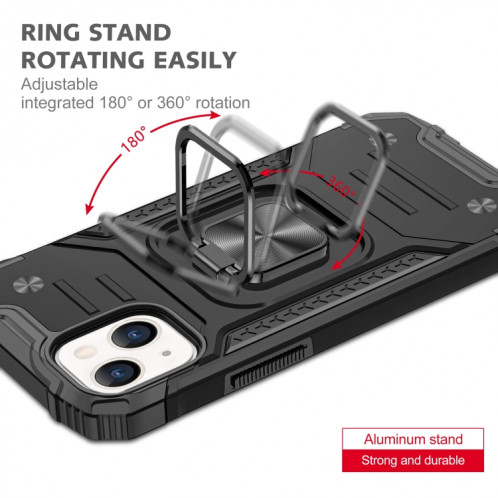 Armure magnétique TPU + TPU + PC avec porte-bague en métal pour iPhone 13 Pro (Noir) SH403A1964-07