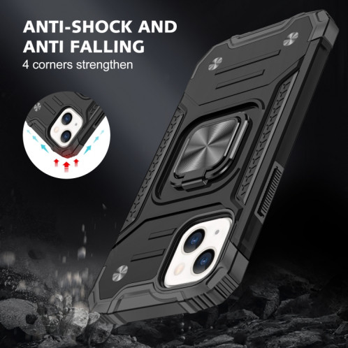 Armure magnétique TPU + TPU + PC avec porte-bague en métal pour iPhone 13 Pro (Noir) SH403A1964-07