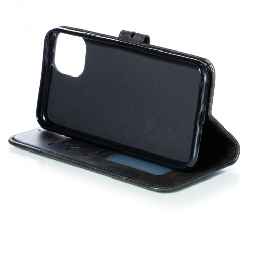 Pattre de chat heureux en relief avec support de cuir horizontal avec porte-carte et portefeuille pour iPhone 13 mini (noir) SH701A170-07