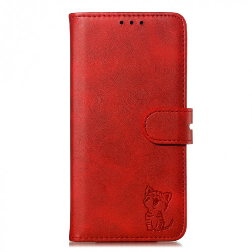 Pattre de chat de chat imprimé en relief Horizontal Flip Cuir Boîtier avec porte-cartes et portefeuille pour iPhone 13 mini (rouge) SH701E1675-07