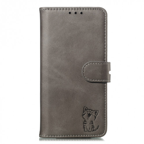 Pattre de chat de chat en relief de chat de chat horizontal avec support et porte-cartes et portefeuille pour iPhone 13 (gris) SH702B999-07