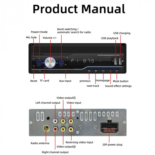 T100C 7 pouces Rétractable Variage de voiture MP5 Lecteur Radio, Support Mirror Link & FM & TF Carte & USB & Bluetooth Système de trajectoire sans main à la main et CAYplay Connection SH719936-09