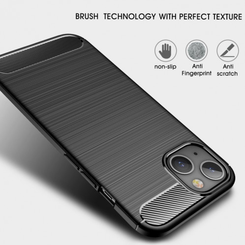 Coque TPU en fibre de carbone de texture brossée pour iPhone 13 (noir) SH005A976-07