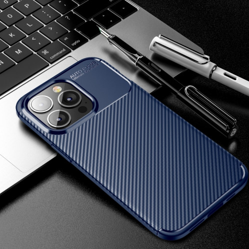 Étui TPU antichoc de texture en fibre de carbone pour iPhone 13 Pro (Bleu) SH103B742-07