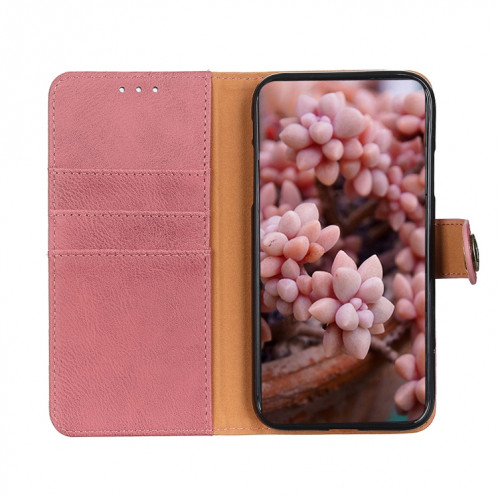 Khazneh Cowhide Texture Texture Horizontale Flip Cuir Coffret avec porte-cartes et portefeuille pour iPhone 13 (rose) SH001D13-07