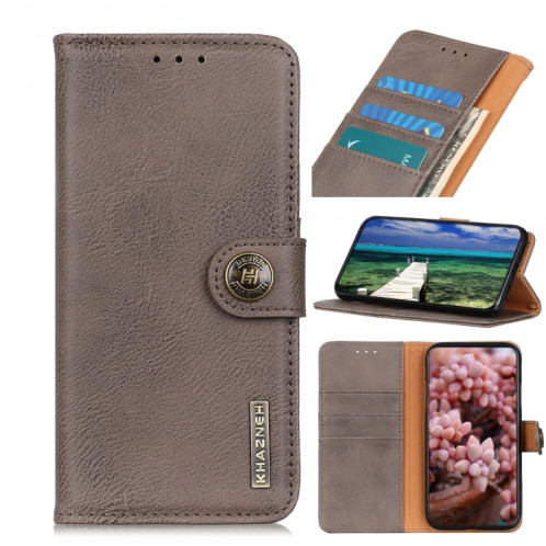 Khazneh Cowhide Texture Horizontal Flip Cuir Case avec porte-cartes et portefeuille pour iPhone 13 Pro (Khaki) SH002C685-07