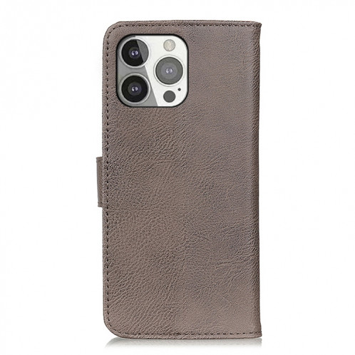 Khazneh Cowhide Texture Horizontal Flip Cuir Case avec porte-cartes et portefeuille pour iPhone 13 Pro (Khaki) SH002C685-07