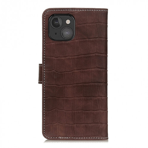 Texture de crocodile Table à bascule horizontale avec support et porte-cartes et portefeuille pour iPhone 13 Mini (Brown) SH601B1623-07