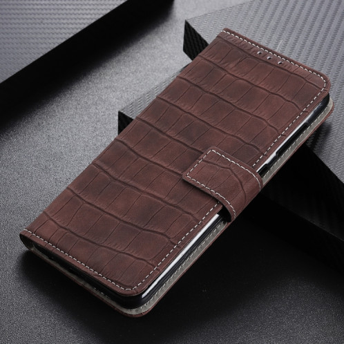 Texture de crocodile Table à bascule horizontale avec support et porte-cartes et portefeuille pour iPhone 13 Mini (Brown) SH601B1623-07