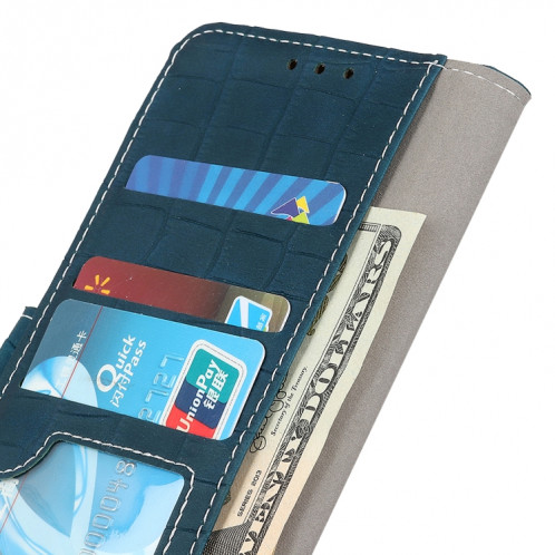Texture de crocodile Table à retournement horizontale avec support et porte-cartes et portefeuille pour iPhone 13 (vert foncé) SH602D1528-07