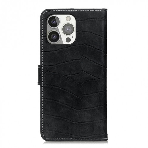 Texture de crocodile Table à bascule horizontale avec porte-cartes et portefeuille pour iPhone 13 Pro (Noir) SH603A708-07