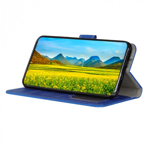 Texture de crocodile Table à bascule horizontale avec porte-cartes et portefeuille pour iPhone 13 Pro (Bleu) SH603C1579-07