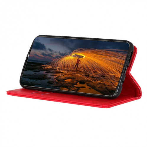Horizontal Texture Horizontal Horizontal Texture Texture Horizon avec support et portefeuille pour iPhone 13 Mini (rouge) SH701D1388-07