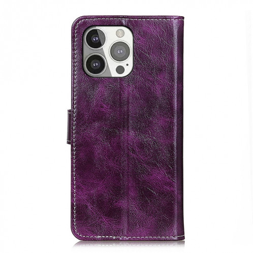 Étui de cuir horizontal de texture de texture de cheval rétro de texture de texture horizontale avec porte-carte et cadre photo et portefeuille pour iPhone 13 Pro (violet) SH803D527-07