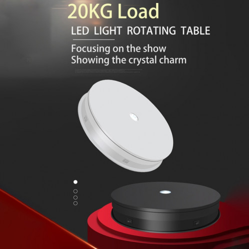 20cm Triffret rotative à rotation d'affichage plate-forme tournante LED lumière Video Striping accessoires plans de platine, prise d'alimentation: 220V Fiche EU (Blanc) SH102B1524-07
