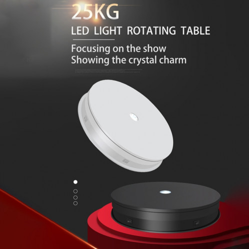 Tableau de platine tournant à rotation électrique 30cm LED Light Video Striping Props Planchers, Plug d'alimentation: 220V Fiche EU (Blanc) SH202B1824-07