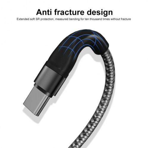 PD 60W USB-C / TYPE-C sur USB-C / TYPE-C Données tressées en nylon de chargement rapide, Longueur du câble: 2M (argent) SH602C636-08