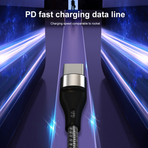 PD 60W USB-C / TYPE-C à USB-C / TYPE-C TRANSPORT DE DONNÉES DE DONNÉES NYLON NYLON, DU CÂBLE DE CÂBLE: 2M (Noir) SH602A445-08