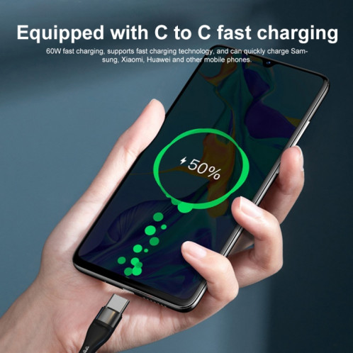 PD 60W USB-C / TYPE-C à USB-C / TYPE-C TRANSPORT DE DONNÉES DE DONNÉES NYLON NYLON, DU CÂBLE DE CÂBLE: 2M (Noir) SH602A445-08