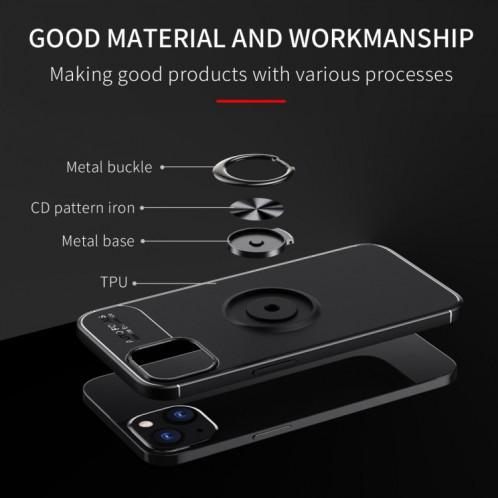 Porte-bague métallique TPU rotative à 360 degrés pour iPhone 13 (noir + noir) SH702A1019-07