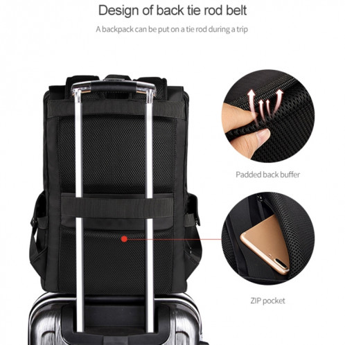 Sac à dos pour ordinateur portable universel universel SJ02 13-15.6 pouces avec port de chargement USB (noir) SH601B1886-09