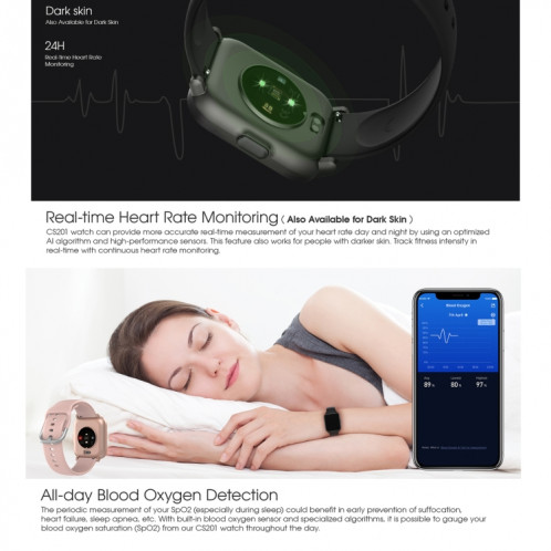 CS201 1,3 pouce TFT Color Screen Smart Watch Smart Smart, Support Surveillance du sommeil / Surveillance de la fréquence cardiaque / Surveillance du sang Oxygène / Message Push (Noir) SH301A347-07