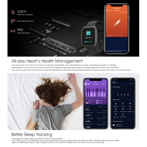 CS201 1,3 pouce TFT Color Screen Smart Watch Smart Smart, Support Surveillance du sommeil / Surveillance de la fréquence cardiaque / Surveillance du sang Oxygène / Message Push (Noir) SH301A347-07