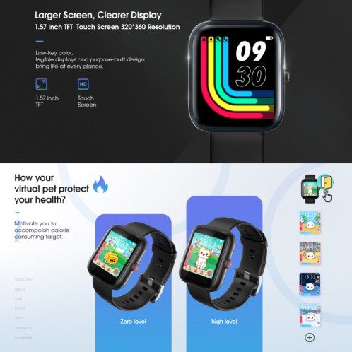 CS253 1,57 pouce TFT Touch Screen 5ATM Water Smart Watch, Support Surveillance du sommeil / Surveillance de la fréquence cardiaque / Mode Sport / Rappel des appels et d'informations entrants (Noir) SH001A294-08