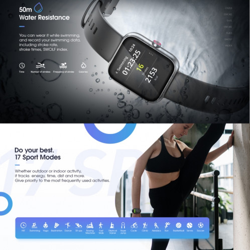 CS253 1,57 pouce TFT Touch Screen 5ATM Water Smart Watch, Support Surveillance du sommeil / Surveillance de la fréquence cardiaque / Mode Sport / Rappel des appels et d'informations entrants (Noir) SH001A294-08