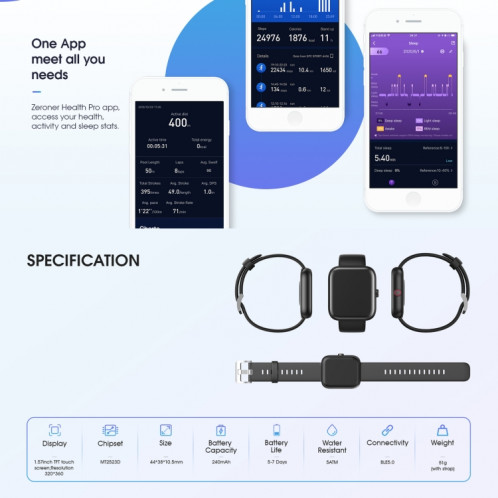 CS253 1,57 pouce TFT Touch Screen 5ATM Water Smart Watch, Support Surveillance du sommeil / Surveillance de la fréquence cardiaque / Mode Sport / Rappel des appels et d'informations entrants (Noir) SH001A294-08