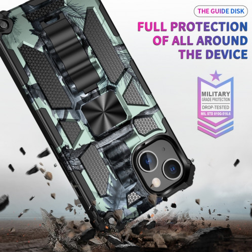 Armure de camouflage TPU + PC Cas de protection magnétique avec support pour iPhone 13 mini (vert clair) SH501A952-05