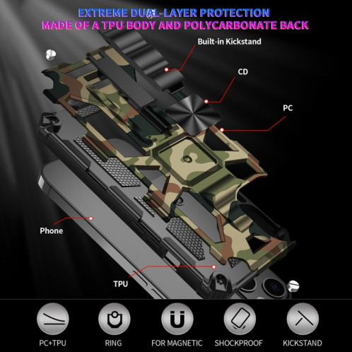 Camouflage Armure antichoc TPU + PC Cas de protection magnétique avec support pour iPhone 13 Mini (Army Green) SH501B1054-05