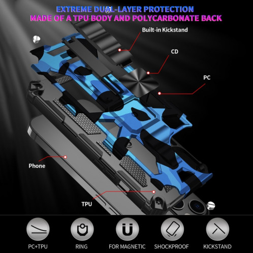 Camouflage Armure antichorcométrique TPU + PC Cas de protection magnétique avec support pour iPhone 13 mini (bleu) SH501D1282-05