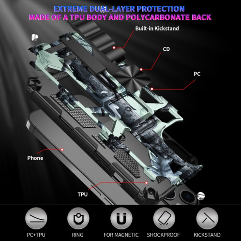 Armure de camouflage TPU TPU + PC PC Magnétique Cas de protection avec support pour iPhone 13 (vert clair) SH502A979-05
