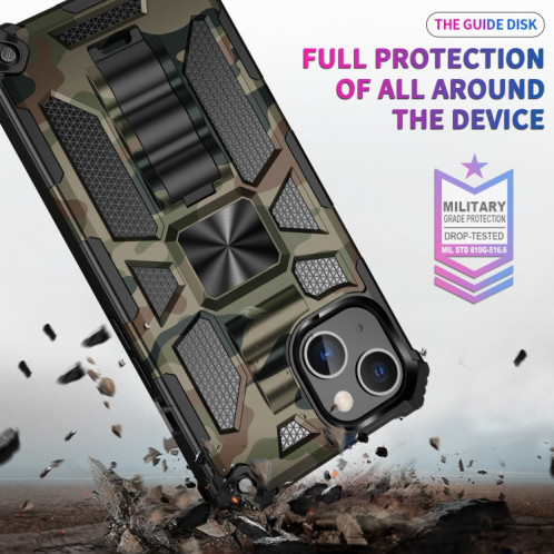 Camouflage Armure antichoc TPU + Cas protecteur magnétique PC avec support pour iPhone 13 (Army Green) SH502B348-05