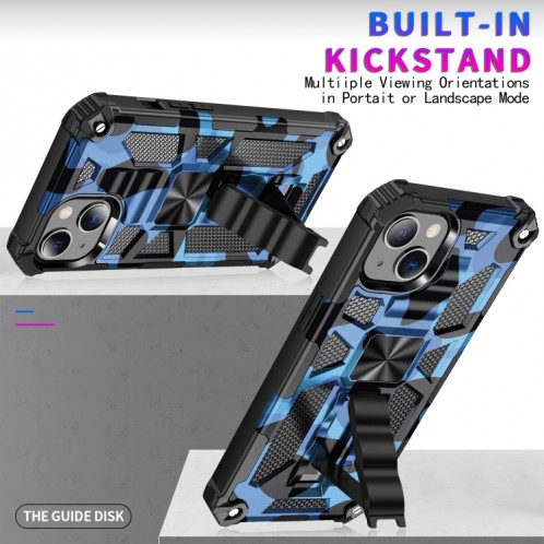 Camouflage Armure antichoc TPU + PC Cas protecteur magnétique avec support pour iPhone 13 (bleu) SH502D401-05
