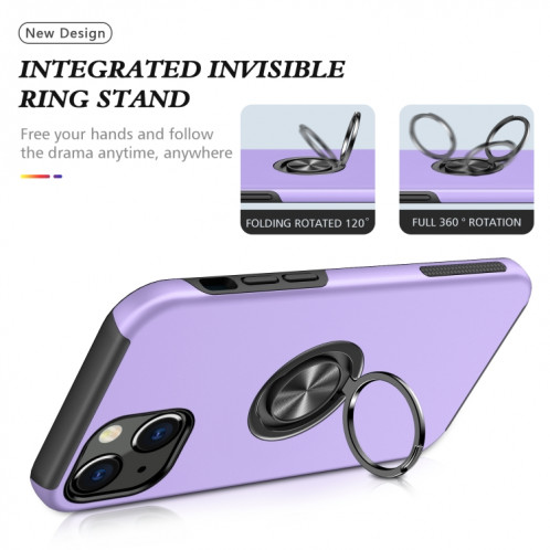 PC + TPU Cas de protection magnétique antichoc avec porte-bague invisible pour iPhone 13 mini (violet) SH801G1919-07